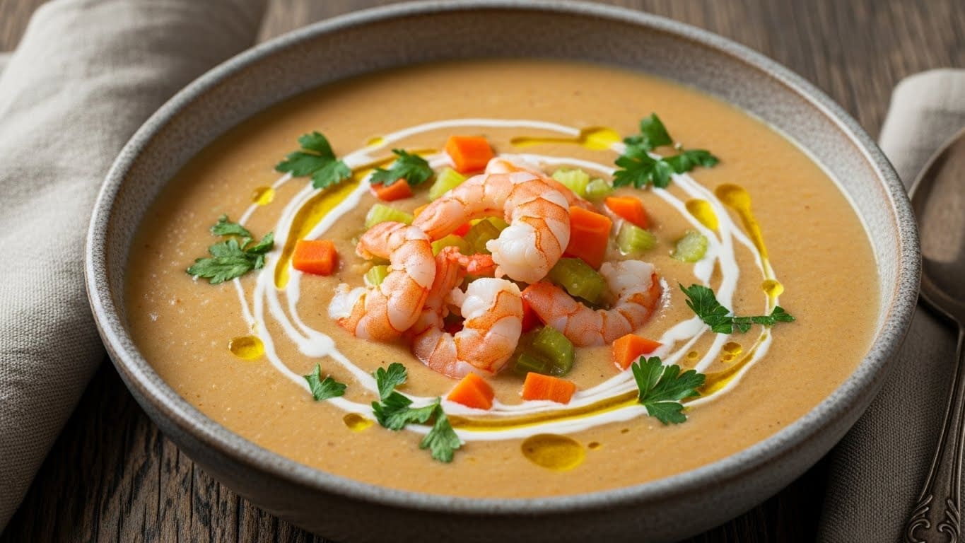 Sopa Cremosa de Camarão e Legumes